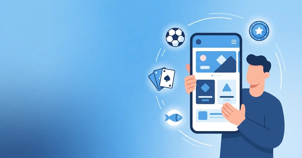Người dùng trải nghiệm cổng thông tin 8xbet trên điện thoại với các biểu tượng thể thao, game bài, nổ hũ và bắn cá